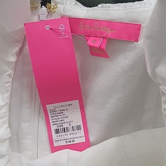 Lilly Pulitzer Emie Ruffle Top Sz 8 Color: Resort White, Borealis Blue, NWT - Picture 8 of 10